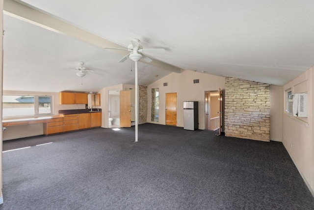 3309 Westhill Unit A & B, Austin, TX 78704 - unfurnished living room featuring ceiling fan and dark carpet