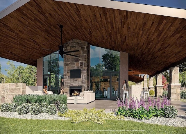 109 Charro Ct, Georgetown, TX 78633 - view of patio with an outdoor stone fireplace