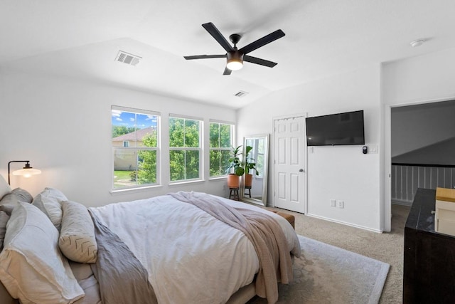 1620 Rockland Dr Unit 167, Austin, TX 78748 - carpeted bedroom with lofted ceiling and ceiling fan