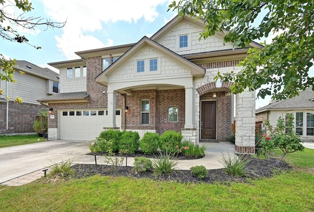 19113 Melwas Way, Pflugerville, TX 78660 - view of front of house featuring driveway, a garage, brick siding, and a front lawn