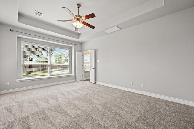 19113 Melwas Way, Pflugerville, TX 78660 - unfurnished room featuring a tray ceiling, a ceiling fan, and carpet flooring