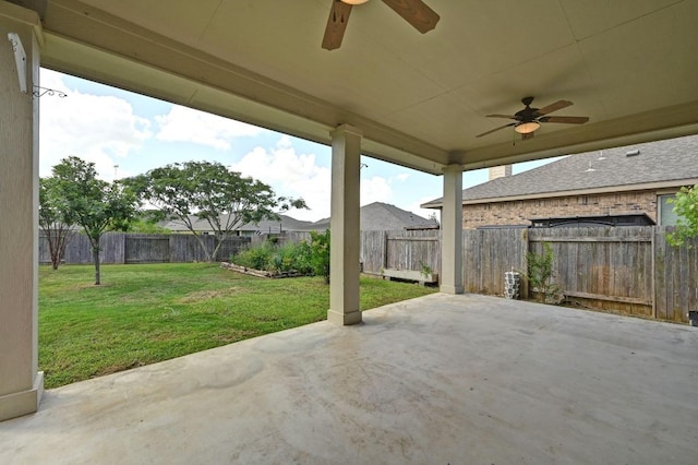 19113 Melwas Way, Pflugerville, TX 78660 - fenced backyard featuring a ceiling fan and a patio
