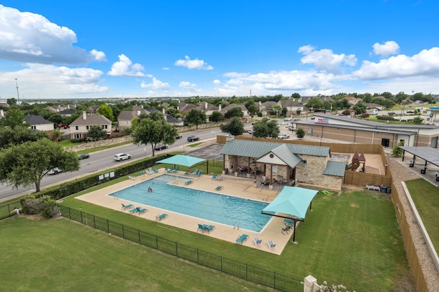 205 Falkland St, Hutto, TX 78634 - aerial perspective of suburban area with a pool