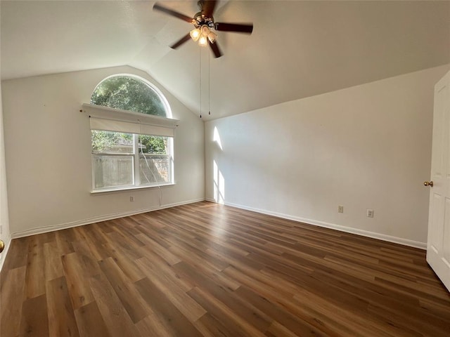 9001 Wildwater Way, Round Rock, TX 78681 - empty room featuring lofted ceiling, ceiling fan, and wood finished floors