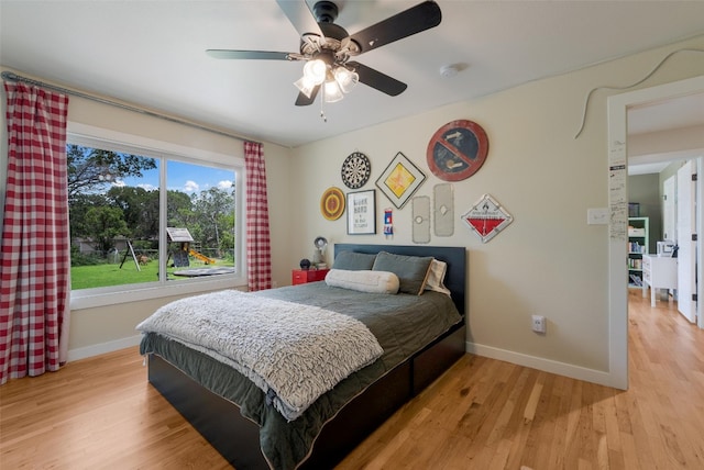112 Louisiana Ave, New Braunfels, TX 78130 - bedroom featuring light wood-style floors and ceiling fan