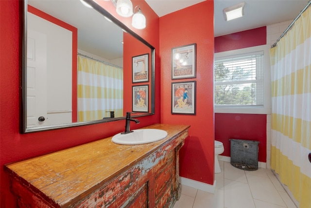 112 Louisiana Ave, New Braunfels, TX 78130 - full bath with vanity, tile patterned flooring, and a shower with shower curtain