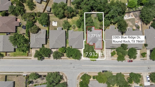 3305 Blue Ridge Dr, Round Rock, TX 78681 - aerial perspective of suburban area featuring property boundaries highlighted
