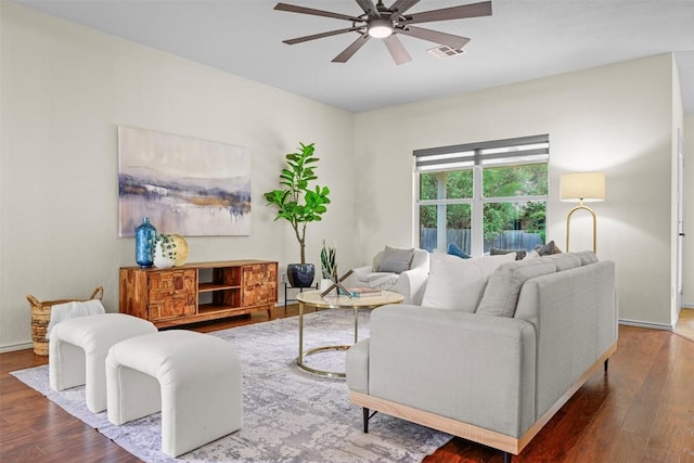 3305 Blue Ridge Dr, Round Rock, TX 78681 - living room featuring a ceiling fan and wood finished floors