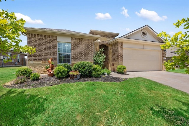 316 Shiner Ln, Georgetown, TX 78626 - ranch-style home with brick siding, a front lawn, a garage, and driveway