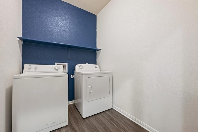 316 Shiner Ln, Georgetown, TX 78626 - laundry room featuring washer and clothes dryer and dark wood finished floors