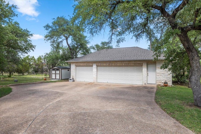 2905 Post River Rd, Cedar Park, TX 78613 - garage with concrete driveway and a storage shed