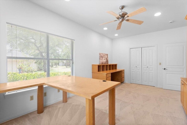 2905 Post River Rd, Cedar Park, TX 78613 - office area with light colored carpet, healthy amount of natural light, a ceiling fan, and recessed lighting