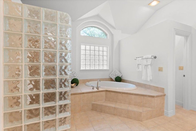 2905 Post River Rd, Cedar Park, TX 78613 - full bathroom with a garden tub, tile patterned flooring, and lofted ceiling