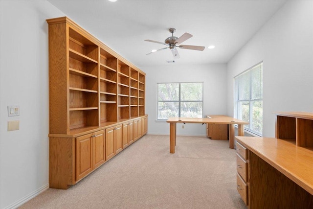 2905 Post River Rd, Cedar Park, TX 78613 - unfurnished office with ceiling fan, light colored carpet, and recessed lighting