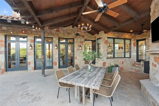 205 Hi Ridge Rd, Horseshoe Bay, TX 78657 - view of patio / terrace with a ceiling fan, french doors, and outdoor dining area