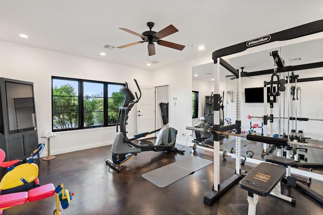 205 Hi Ridge Rd, Horseshoe Bay, TX 78657 - workout room featuring recessed lighting and a ceiling fan