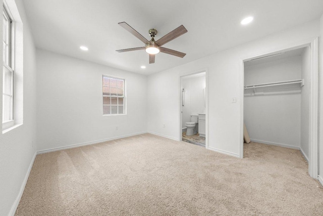 7309 Blessing Ave, Austin, TX 78752 - unfurnished bedroom featuring carpet, recessed lighting, ensuite bath, a closet, and ceiling fan