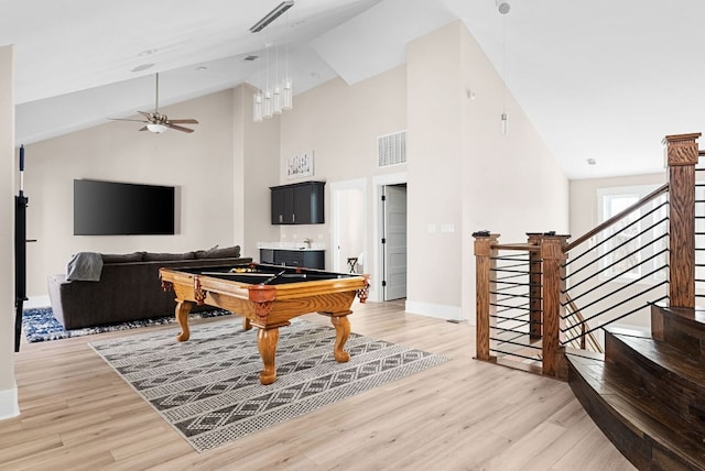 TBD Fm 3000, Elgin, TX 78621 - playroom with high vaulted ceiling, light wood-style flooring, billiards table, and a ceiling fan