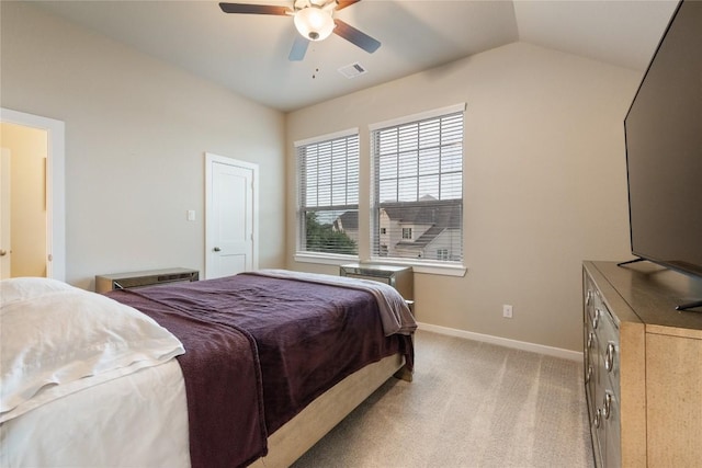 24822 Levante Dr, Richmond, TX 77406 - bedroom featuring lofted ceiling, light colored carpet, and ceiling fan