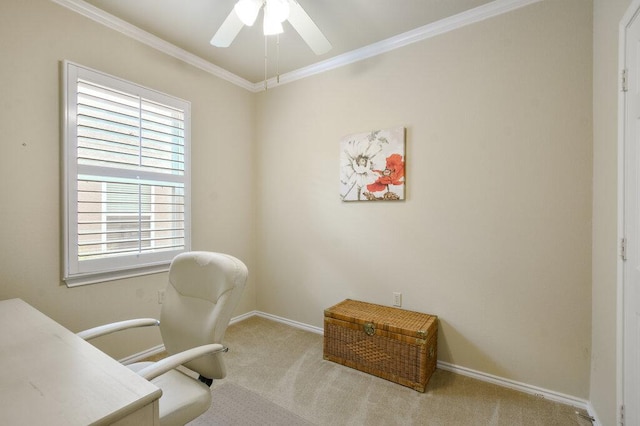 321 Summer Rd, Georgetown, TX 78633 - carpeted office space featuring a ceiling fan and ornamental molding