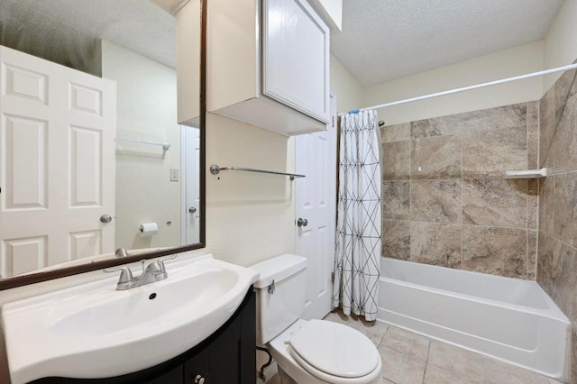 3111 Tom Green St Unit 203, Austin, TX 78705 - full bathroom with vanity, shower / tub combo with curtain, tile patterned floors, and a textured ceiling