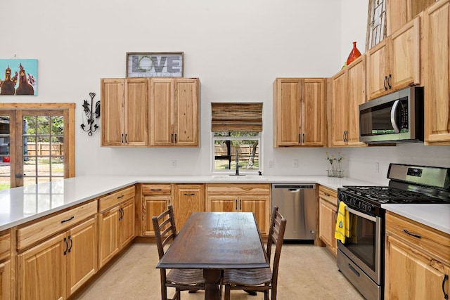 705 Peregrine Way, Leander, TX 78641 - kitchen with appliances with stainless steel finishes, light countertops, and a peninsula