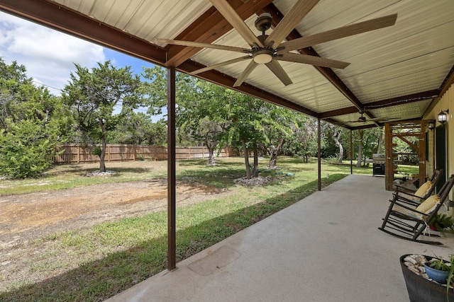 705 Peregrine Way, Leander, TX 78641 - view of patio with a ceiling fan and view of wooded area
