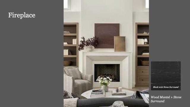 711 E 45th 1/2 St, Austin, TX 78751 - living area with built in shelves, plenty of natural light, and a fireplace