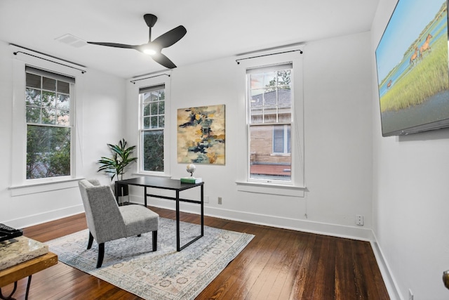 607 W 32nd St, Austin, TX 78705 - office area featuring dark wood-style flooring and ceiling fan