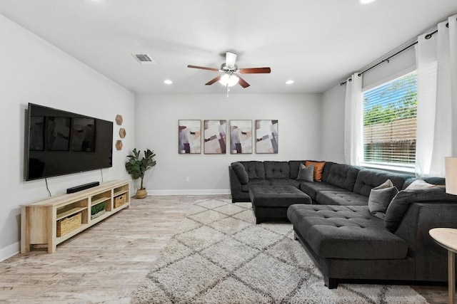 9108 Alex Ln, Austin, TX 78748 - living area with wood finished floors, recessed lighting, and ceiling fan