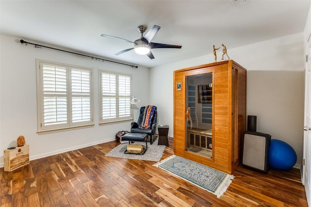 5731 Sam Houston Cir, Austin, TX 78731 - sitting room with wood finished floors and a ceiling fan