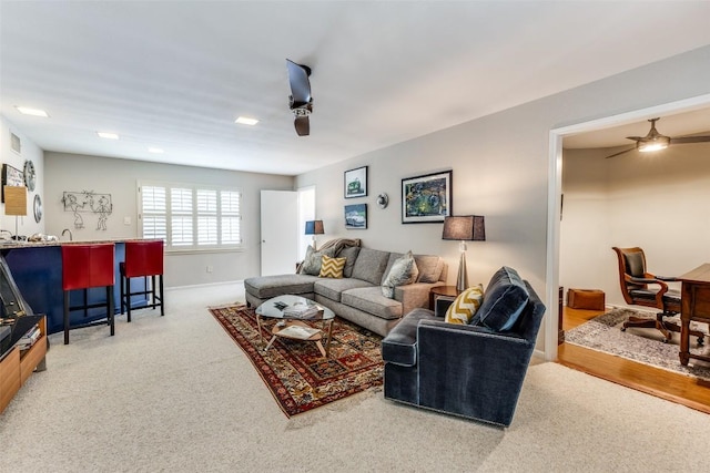 5731 Sam Houston Cir, Austin, TX 78731 - living room featuring ceiling fan and carpet floors
