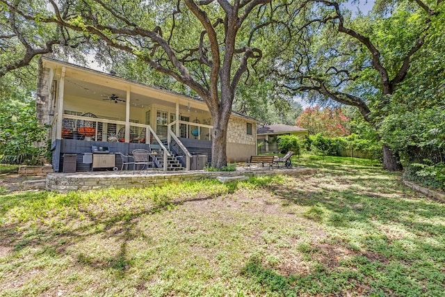 5731 Sam Houston Cir, Austin, TX 78731 - view of yard with ceiling fan, stairway, and a patio