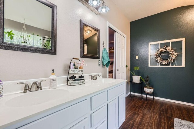 803 Hank Aaron Ln, Round Rock, TX 78665 - full bath with wood finished floors and double vanity
