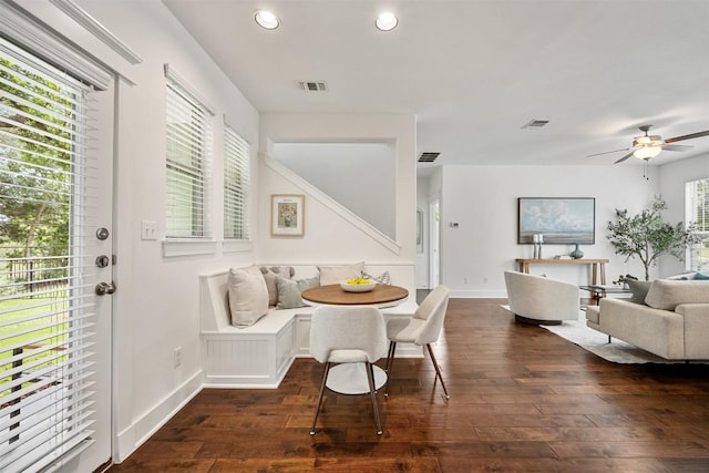 11013 Avery Station Loop Unit 31, Austin, TX 78717 - dining space featuring dark wood-type flooring, recessed lighting, and a ceiling fan