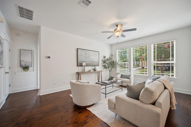 11013 Avery Station Loop Unit 31, Austin, TX 78717 - living area with ceiling fan and dark wood-type flooring