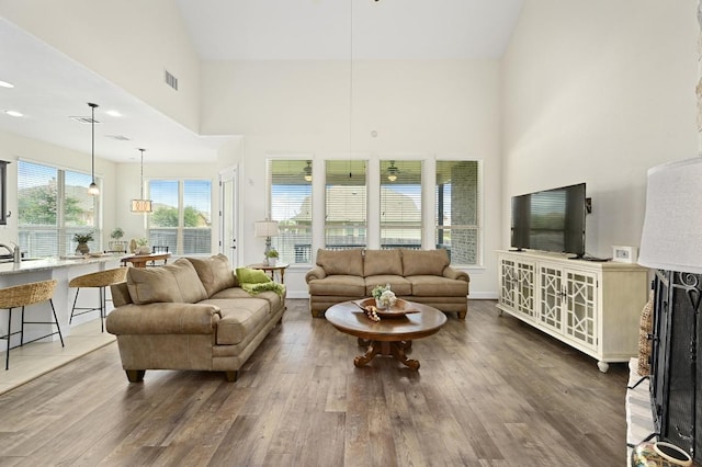 1113 Hartman Dr, Leander, TX 78641 - living area with a towering ceiling and wood finished floors