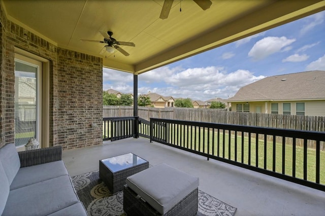 1113 Hartman Dr, Leander, TX 78641 - fenced backyard with ceiling fan, a residential view, and a patio area