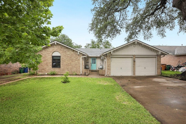 6803 Moonmont Dr, Austin, TX 78745 - single story home with a garage, brick siding, a front lawn, and driveway