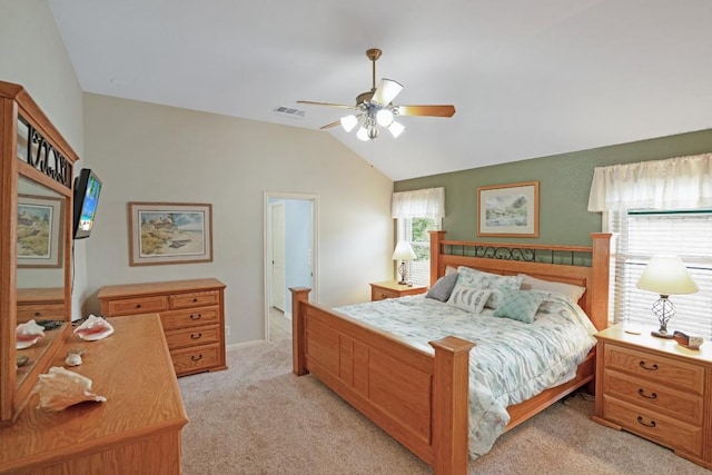 213 S Buffalo Pass, Georgetown, TX 78633 - bedroom with light carpet, vaulted ceiling, and ceiling fan