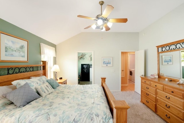 213 S Buffalo Pass, Georgetown, TX 78633 - bedroom featuring lofted ceiling, light colored carpet, washer / clothes dryer, and a ceiling fan
