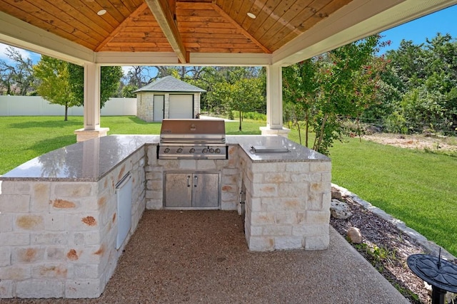 213 S Buffalo Pass, Georgetown, TX 78633 - fenced backyard with a gazebo, exterior kitchen, and an outdoor structure