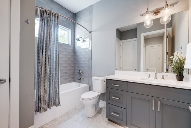 2005 Palo Duro Rd, Austin, TX 78757 - bathroom with vanity, shower / tub combo with curtain, and marble finish floors