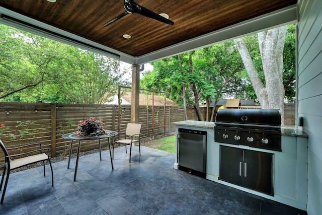 2005 Palo Duro Rd, Austin, TX 78757 - fenced backyard with a grill, a patio, and a ceiling fan