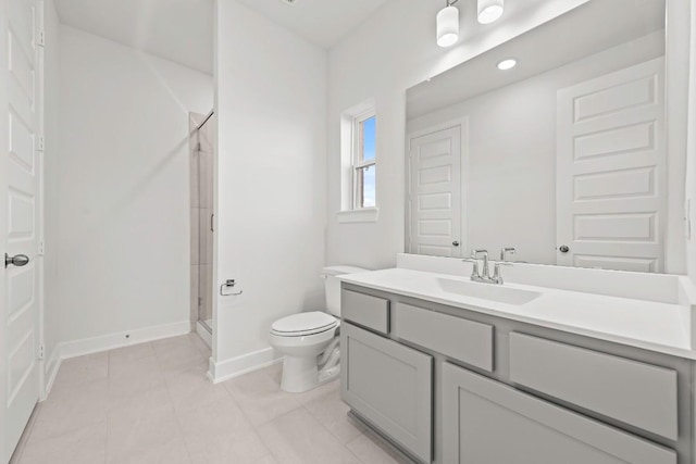 401 Golden Sage Ave, Georgetown, TX 78633 - bathroom featuring a shower stall, vanity, and tile patterned floors