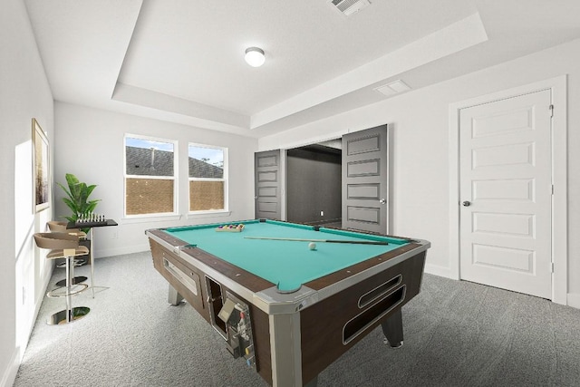 401 Golden Sage Ave, Georgetown, TX 78633 - game room featuring a raised ceiling, carpet flooring, and billiards