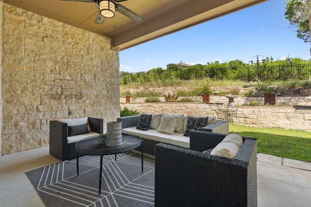 377 Bristlecone Dr, Driftwood, TX 78619 - view of patio / terrace with ceiling fan and outdoor lounge area