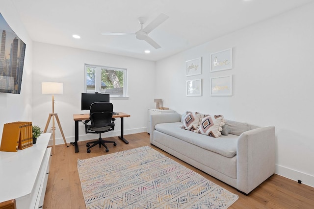 4405 Greystone Dr, Austin, TX 78731 - office featuring a ceiling fan, light wood finished floors, and recessed lighting