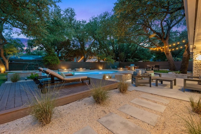4405 Greystone Dr, Austin, TX 78731 - view of pool featuring a deck, a fenced backyard, a hot tub, and a patio area