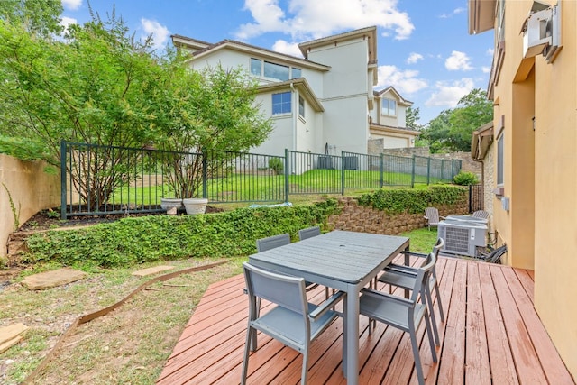 2800 Waymaker Way Unit 63, Austin, TX 78746 - wooden terrace featuring outdoor dining space and a fenced backyard